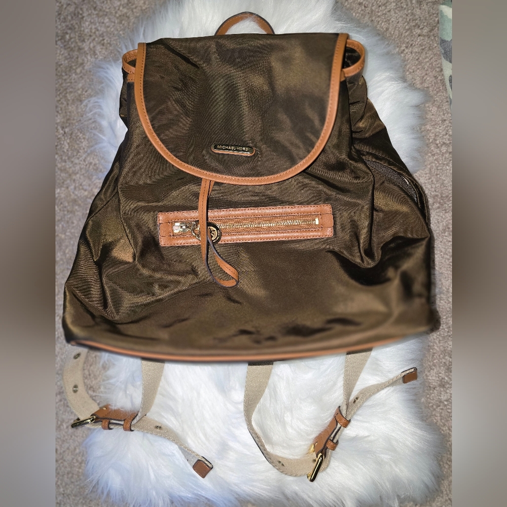 Michael Kors Brown Backpack with Leather Accents and Durable Design